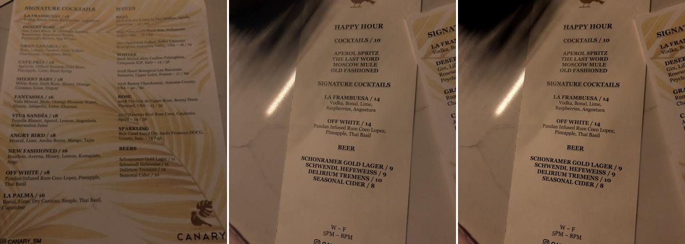 Canary Menu