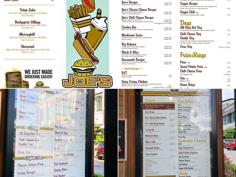 Joe's Burgers Menu