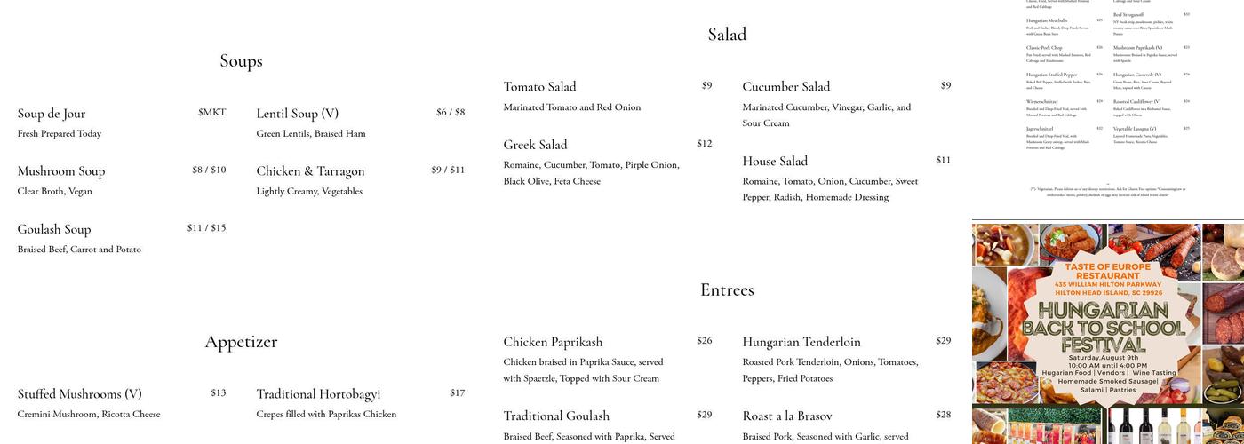 Taste of Europe Menu