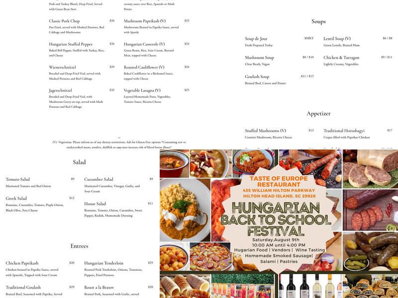 Taste of Europe Menu