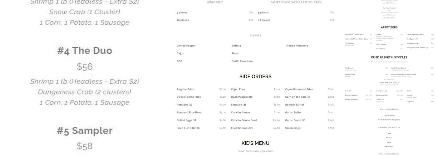 Crawlin' Crab Menu