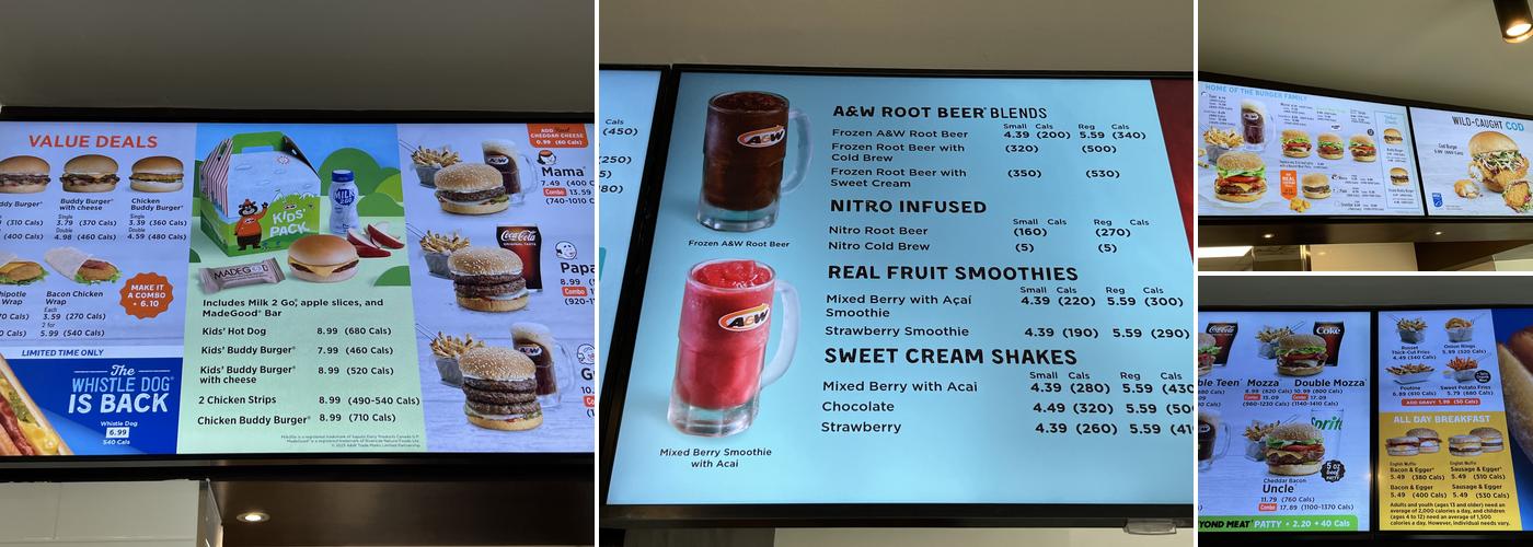 A&W Canada Menu