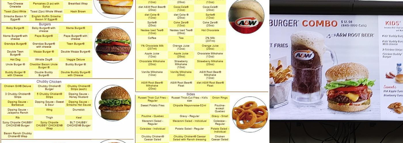 A&W Canada Menu