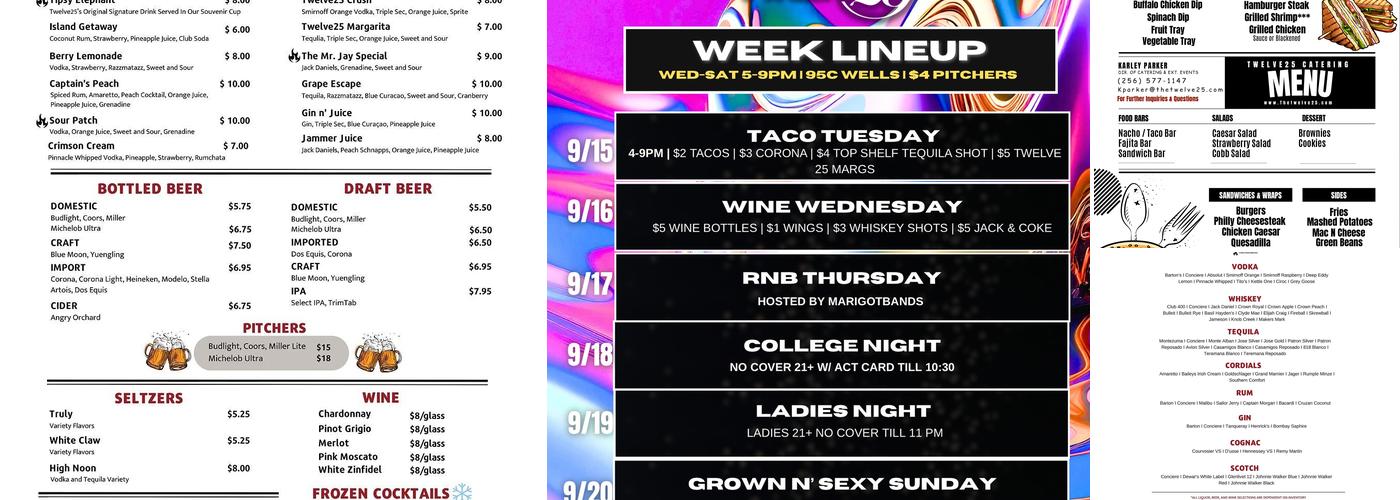 Twelve25 Sports Bar Menu