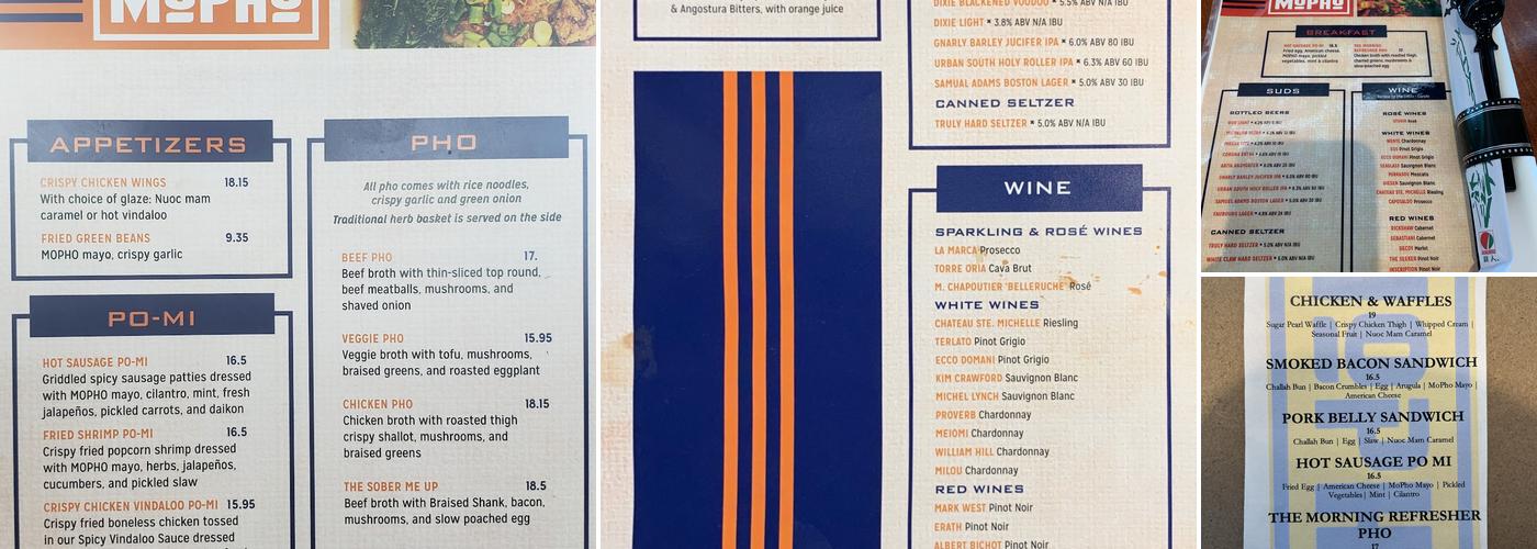 Mopho - MSY airport location Menu