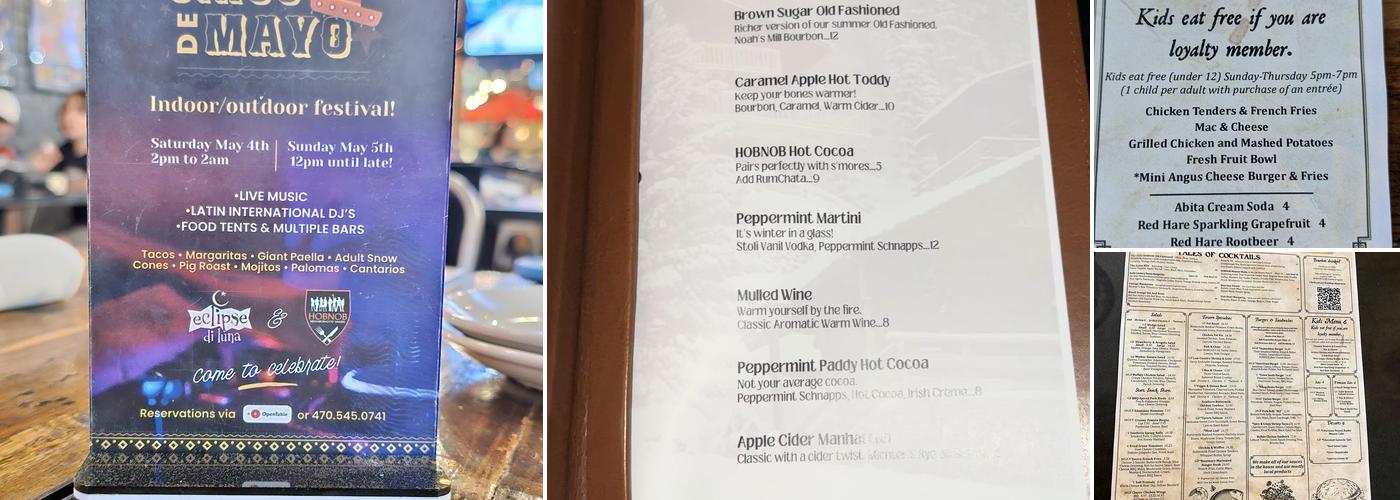 HOBNOB Neighborhood Tavern Menu