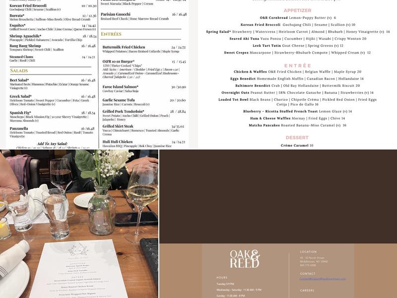 Oak & Reed Menu