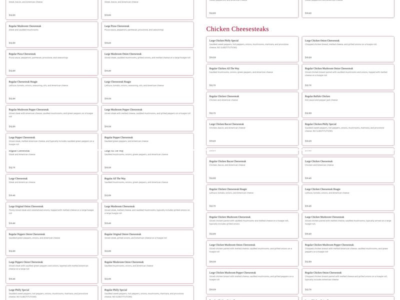 Famous Philly's Cheesesteak Grill Menu