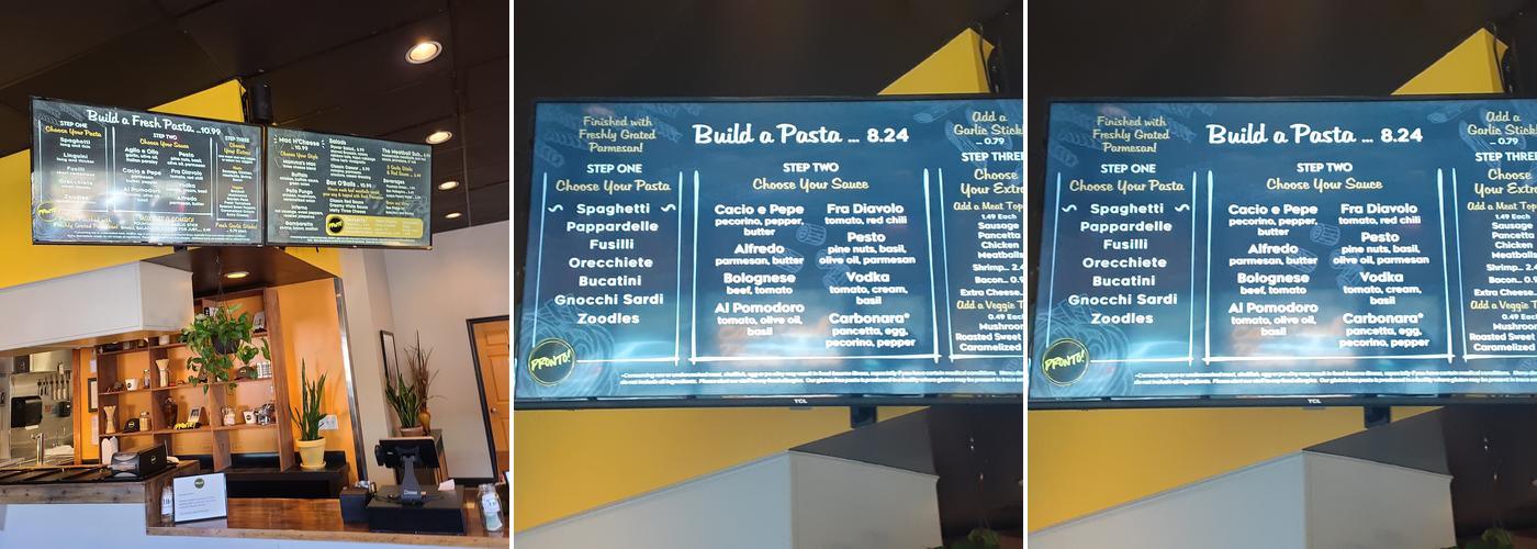 Pronto Pasta Menu