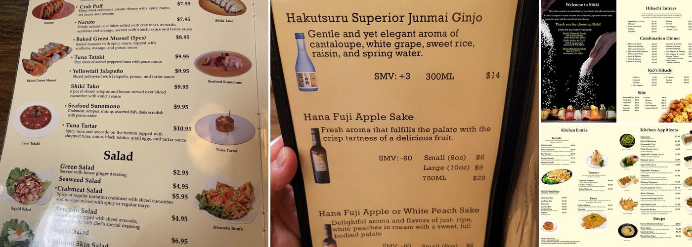 Shiki Sushi Bar & Japanese Grill Menu