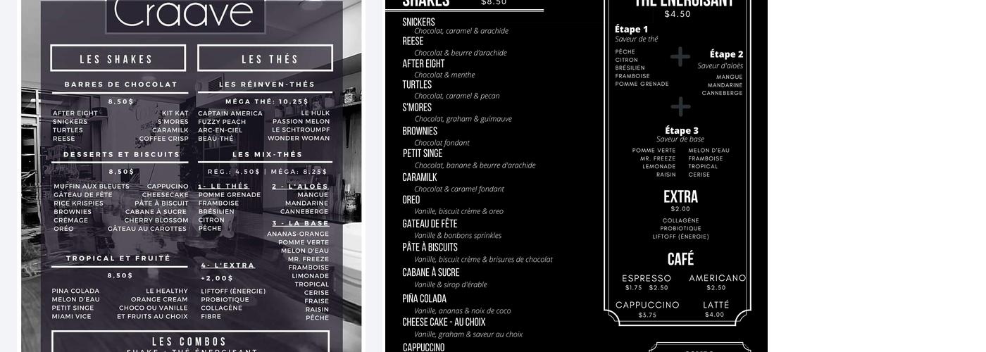 Craäve nutrition Menu