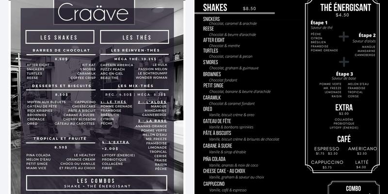 Craäve nutrition Menu