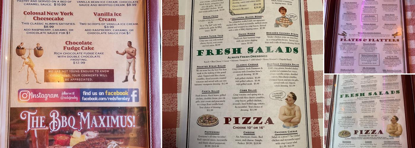 Red's Bar & Grill Menu