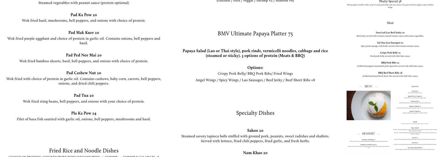 Bhan Mae Vane Menu