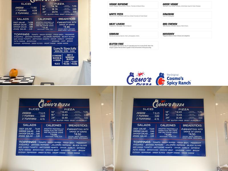 Cosmo's Pizza Menu
