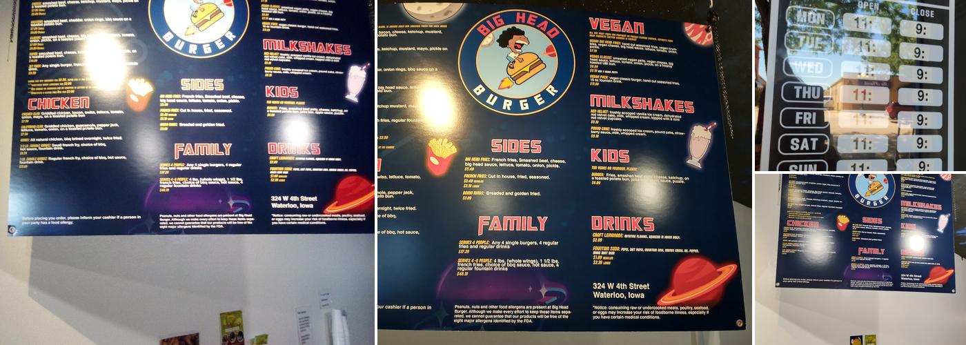 Big Head Burger Menu