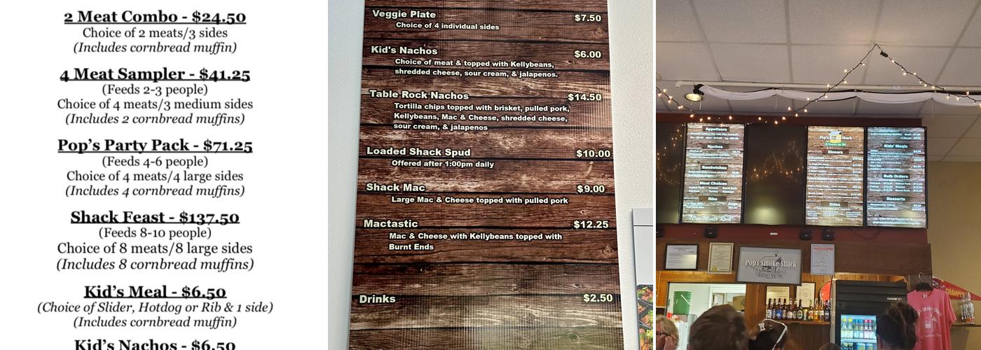 Pop's Smoke Shack Menu