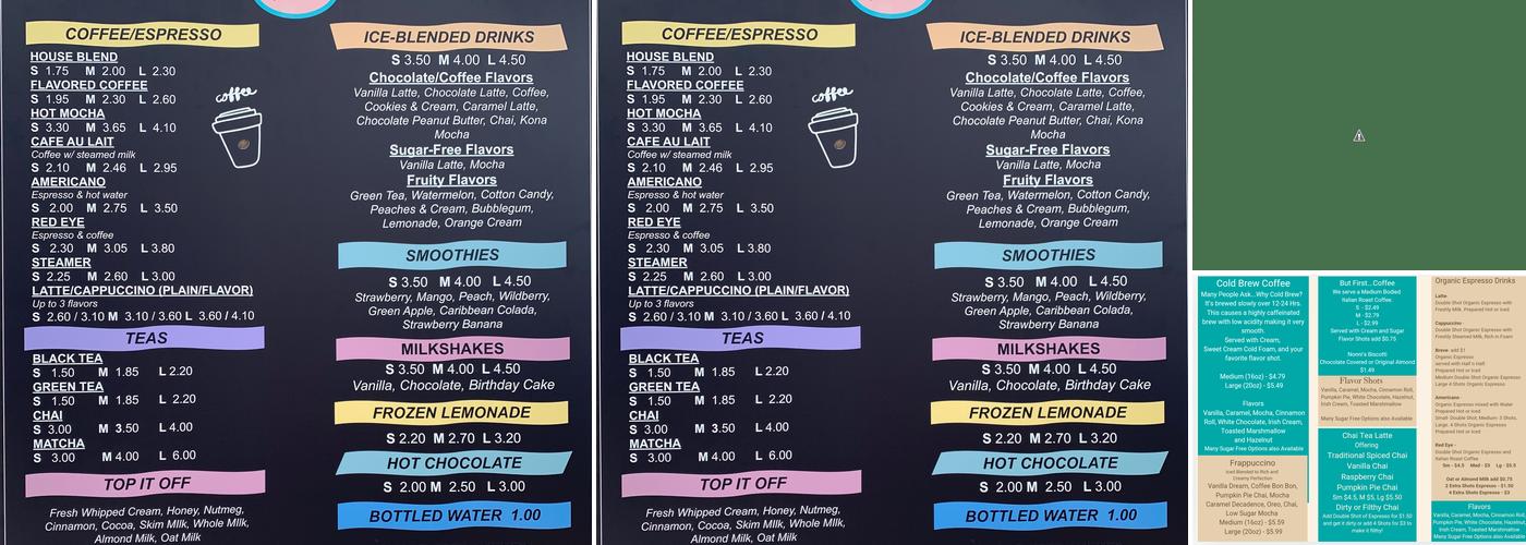 TJ's Java & Sno Menu