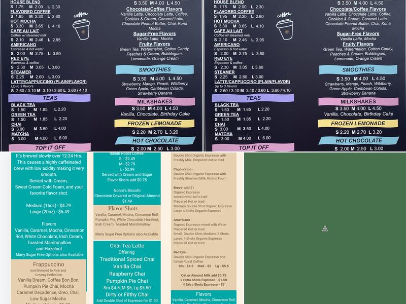 TJ's Java & Sno Menu