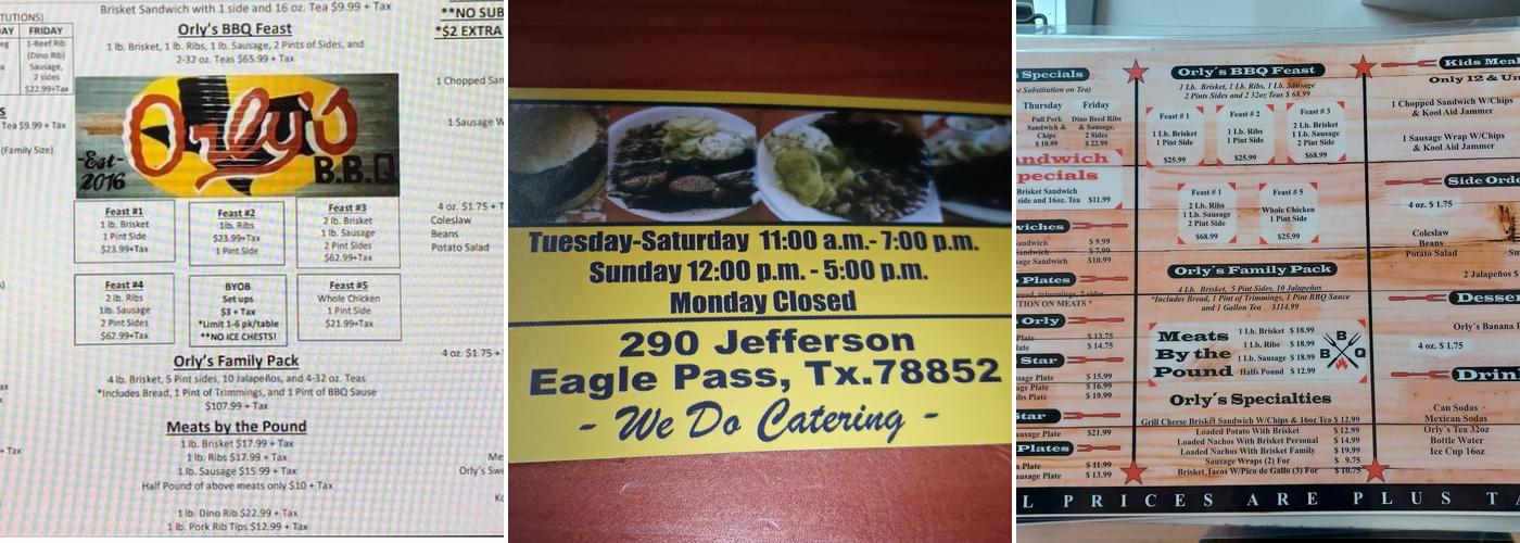 Orly's BBQ Menu