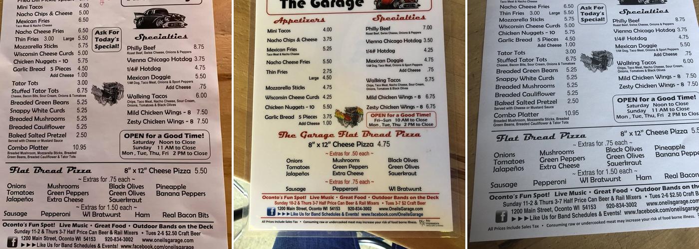 Garage Menu