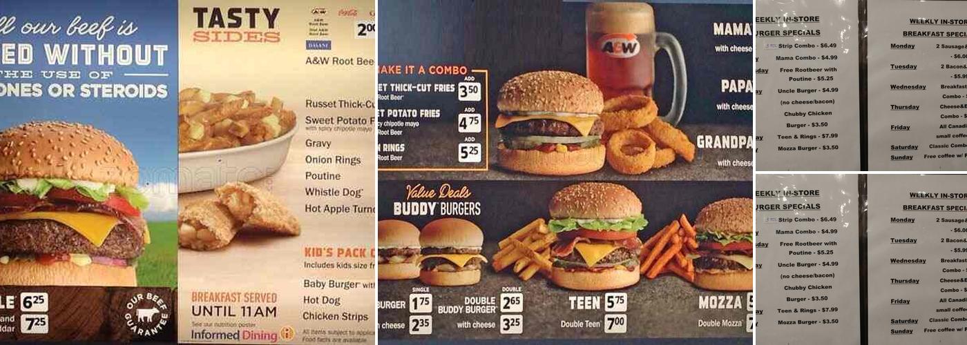 A&W Canada Menu