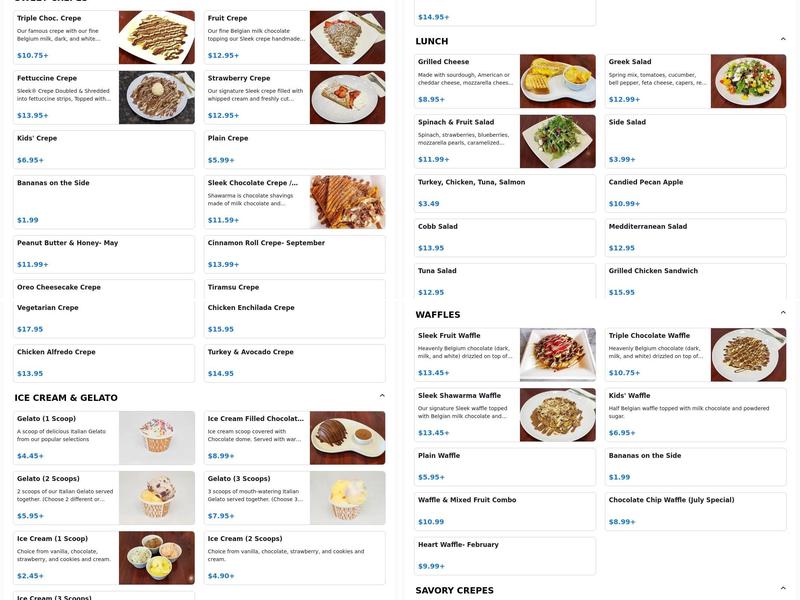 Sleek Crêperie | Café — Fairfield Menu