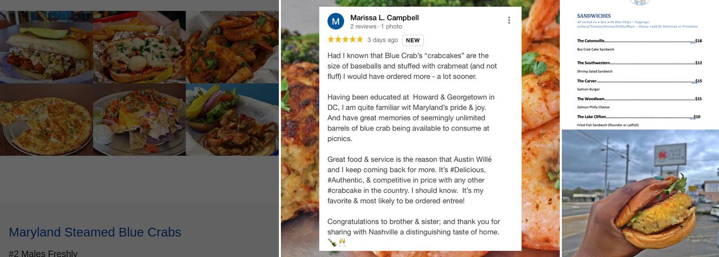 Blue Crab Shack The 'Ville Menu