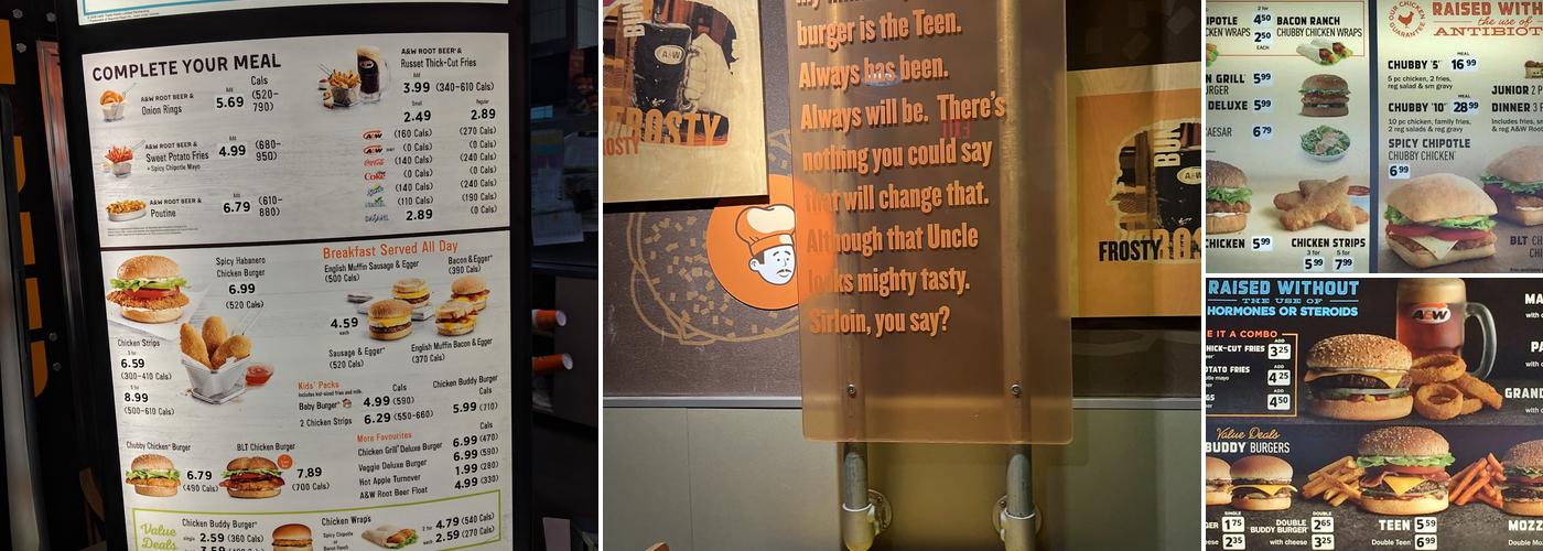 A&W Canada Menu