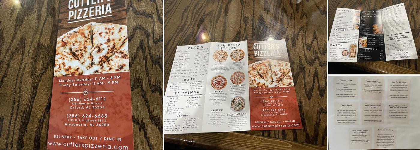 Cutter's Pizzeria of Oxford Menu