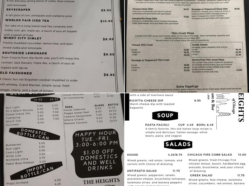 The Heights Restaurant and Bar Menu