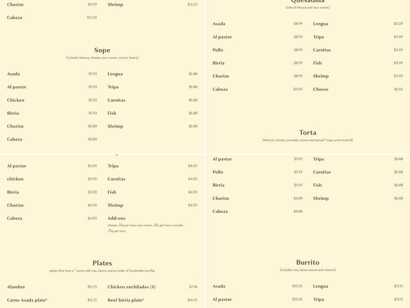 Coco's Tacos Menu