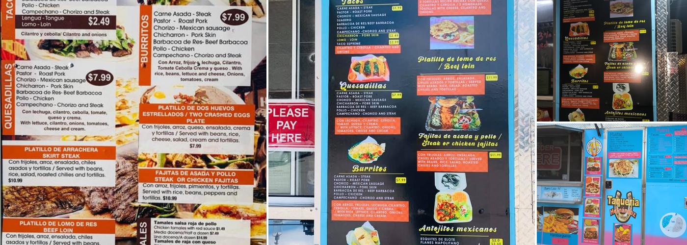 taqueria hernandez #1 Menu