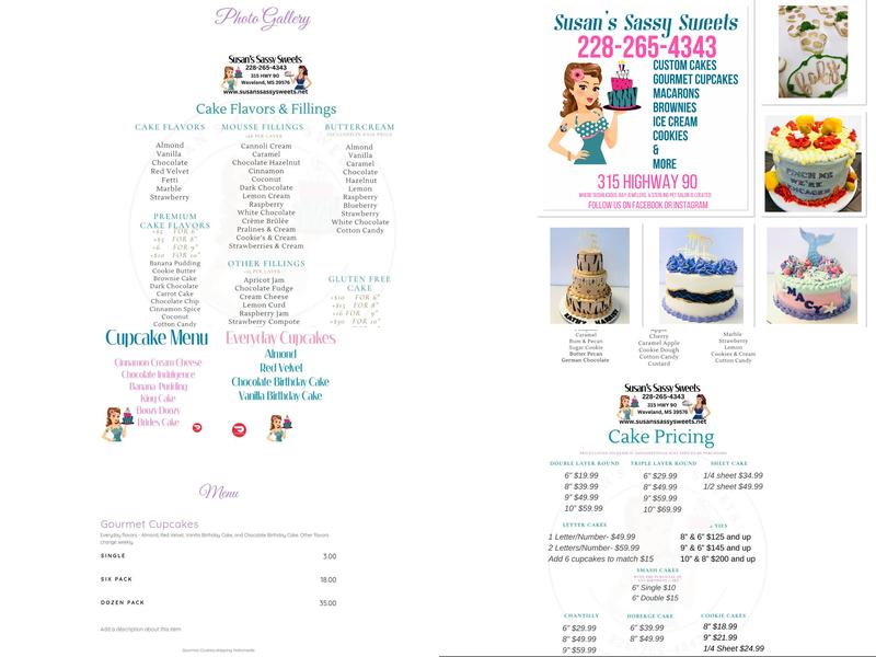Susan’s Sassy Sweets Menu