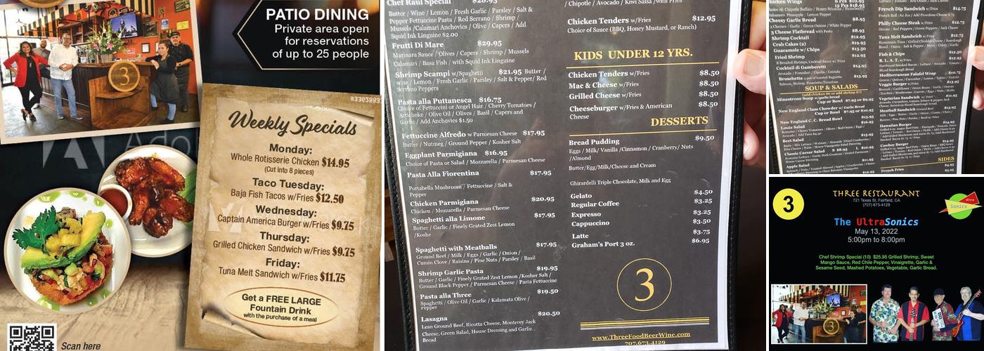 Three Italian Restaurant Menu