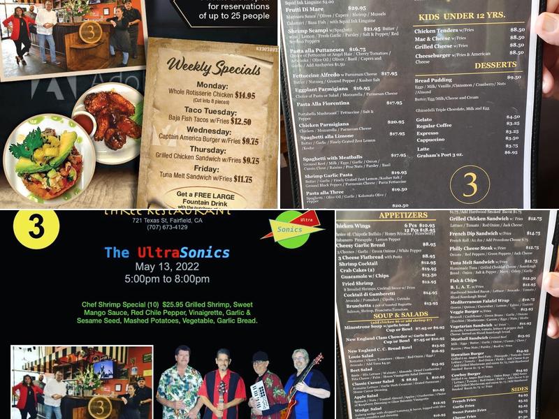 Three Italian Restaurant Menu