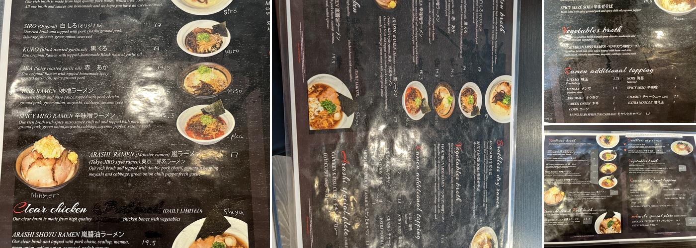 RAMEN ARASHI Menu