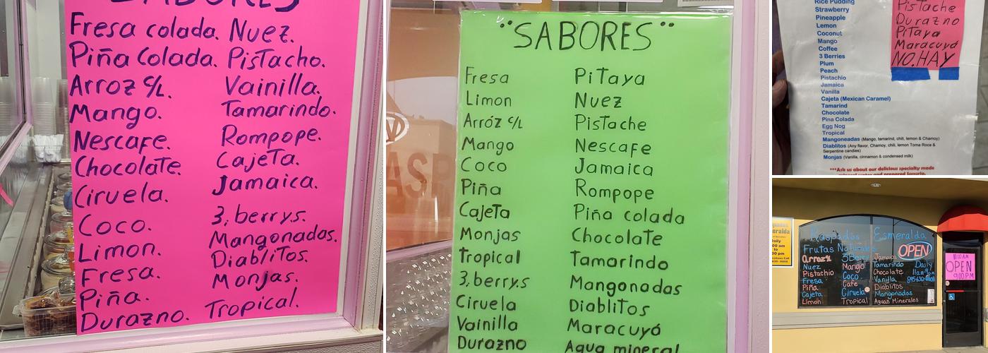 Raspados Esmeralda Menu