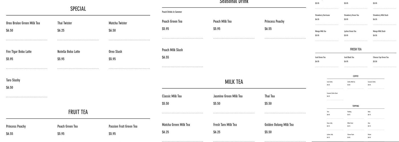 FourTea Menu