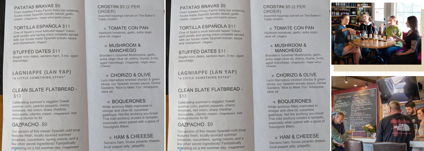 Clean Slate Wine Bar Menu