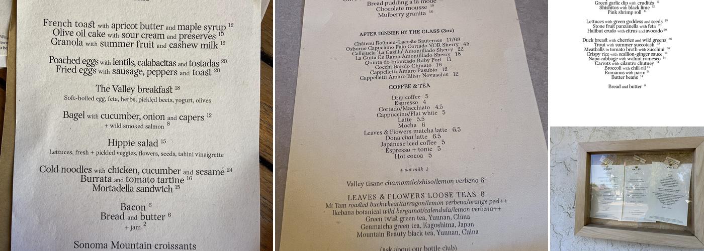 Valley Menu