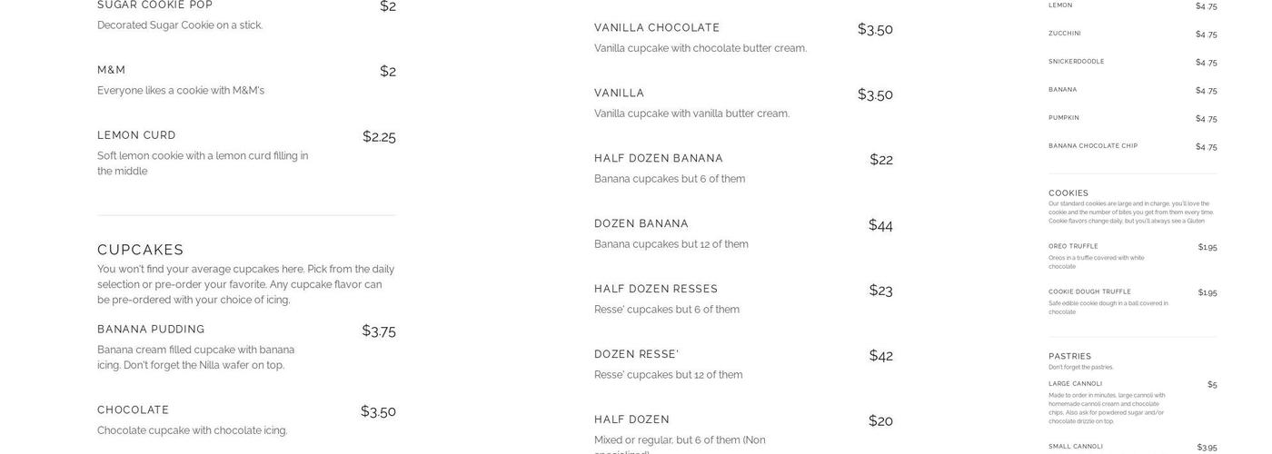 Ramona Country Bakery Menu