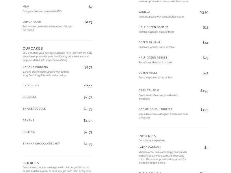 Ramona Country Bakery Menu