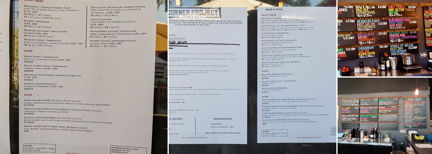 Corner Project Ales & Eats Menu