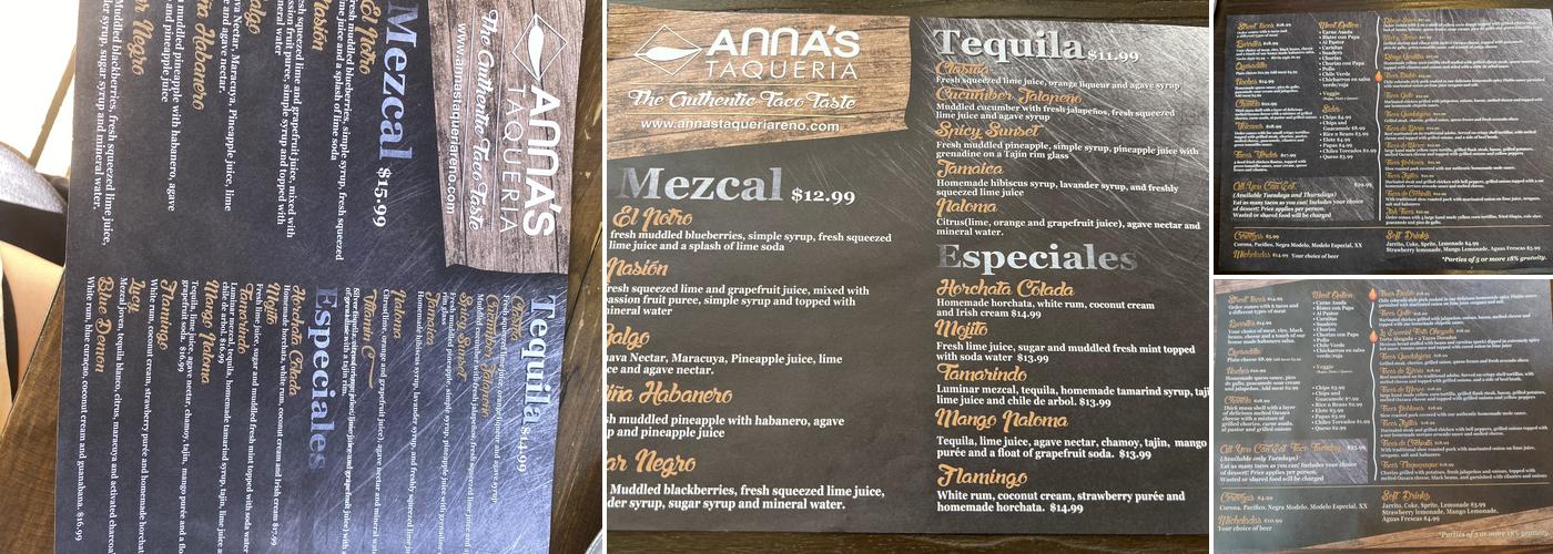 Anna's Taqueria Menu