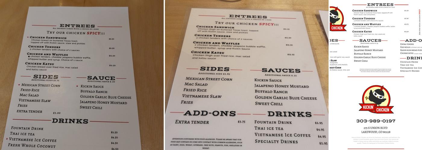 Kickin Chicken Menu