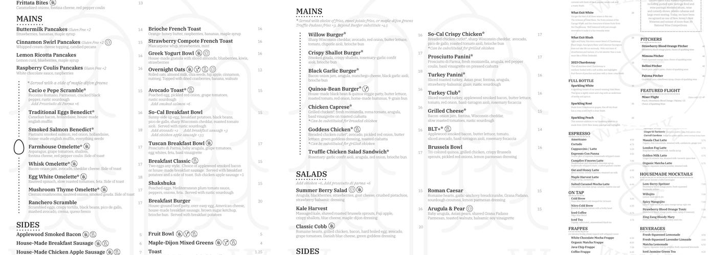 Willow & Whisk Menu