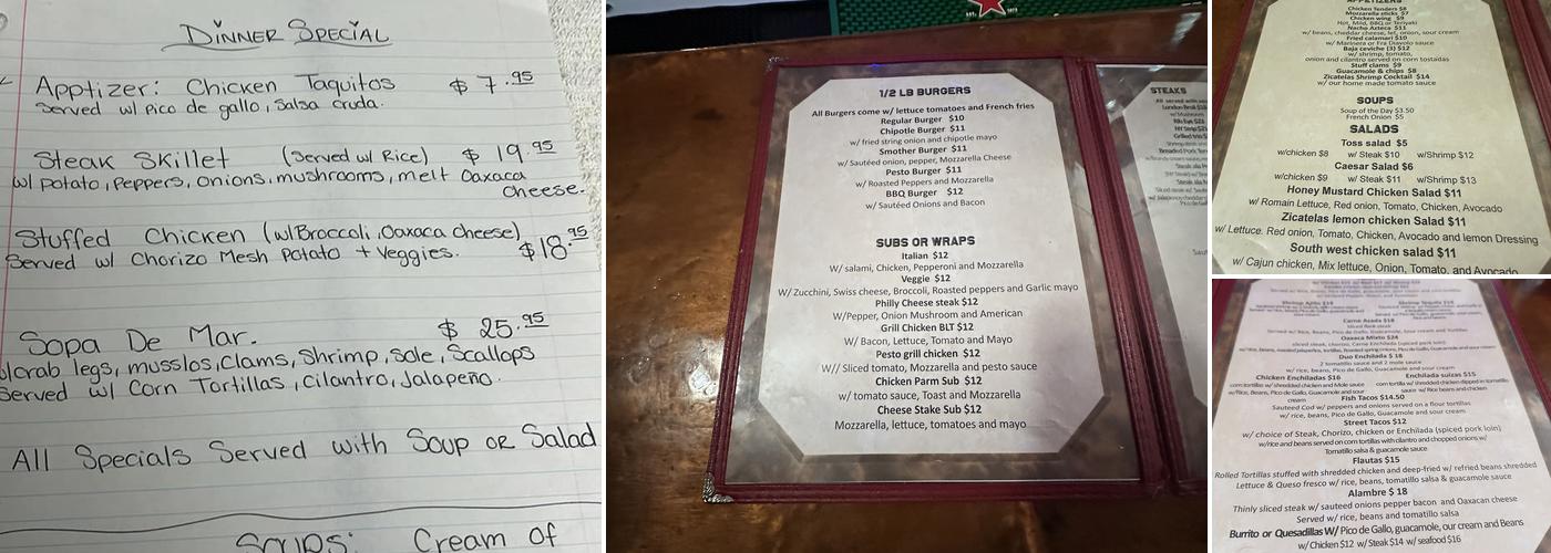 Zicatela's Bar and Restaurant Menu