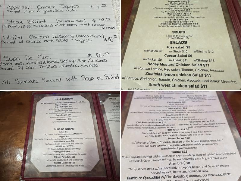 Zicatela's Bar and Restaurant Menu