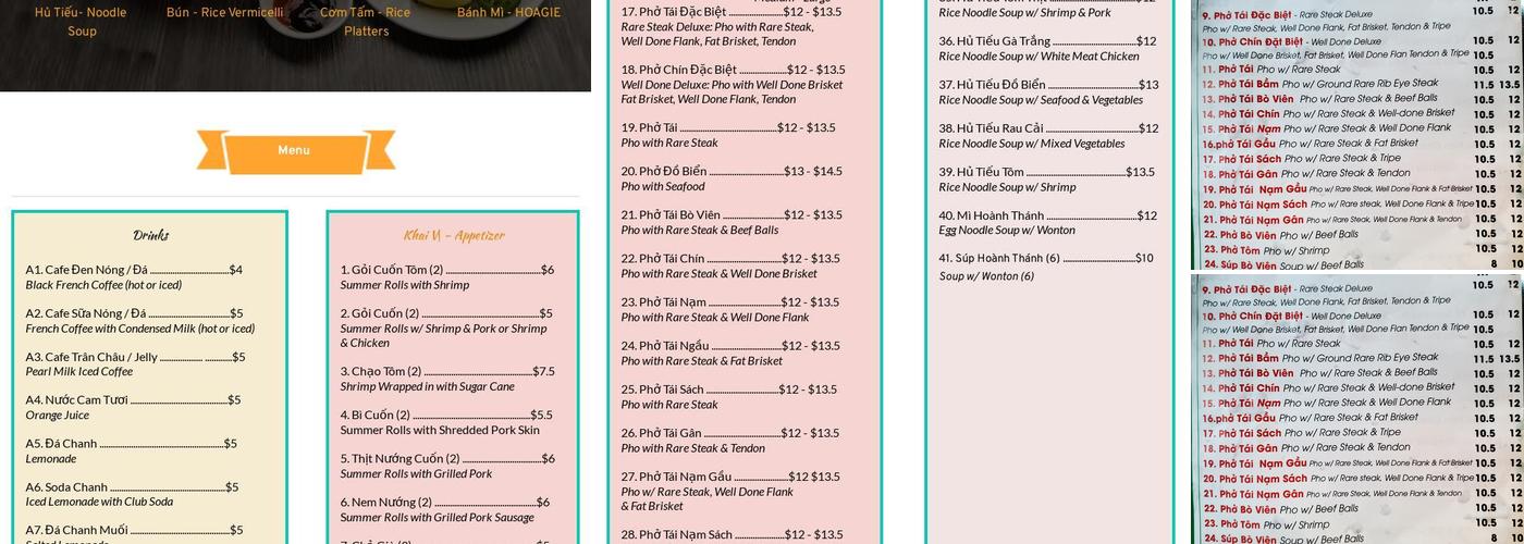 Pho Son Vietnamese Menu